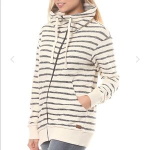 ROXY ‘Lunar Patrol’ Zip-Up Sweatshirt, Navy/Ecru Stripe, Size Small